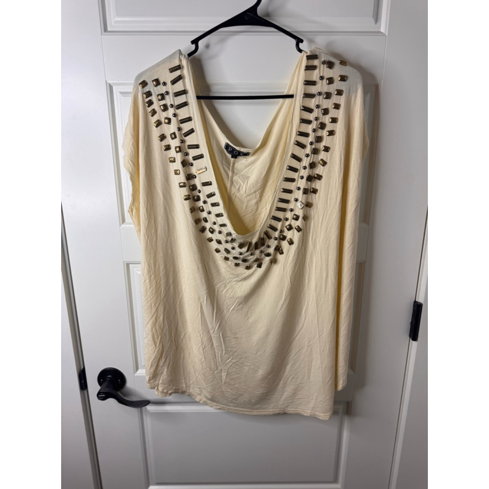 Women's POL Cream Embellished Top Size L